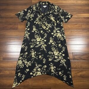 Marina Rinaldi Plus Size 22 / 31 Black Floral Silk Tie Neck Shift Dress